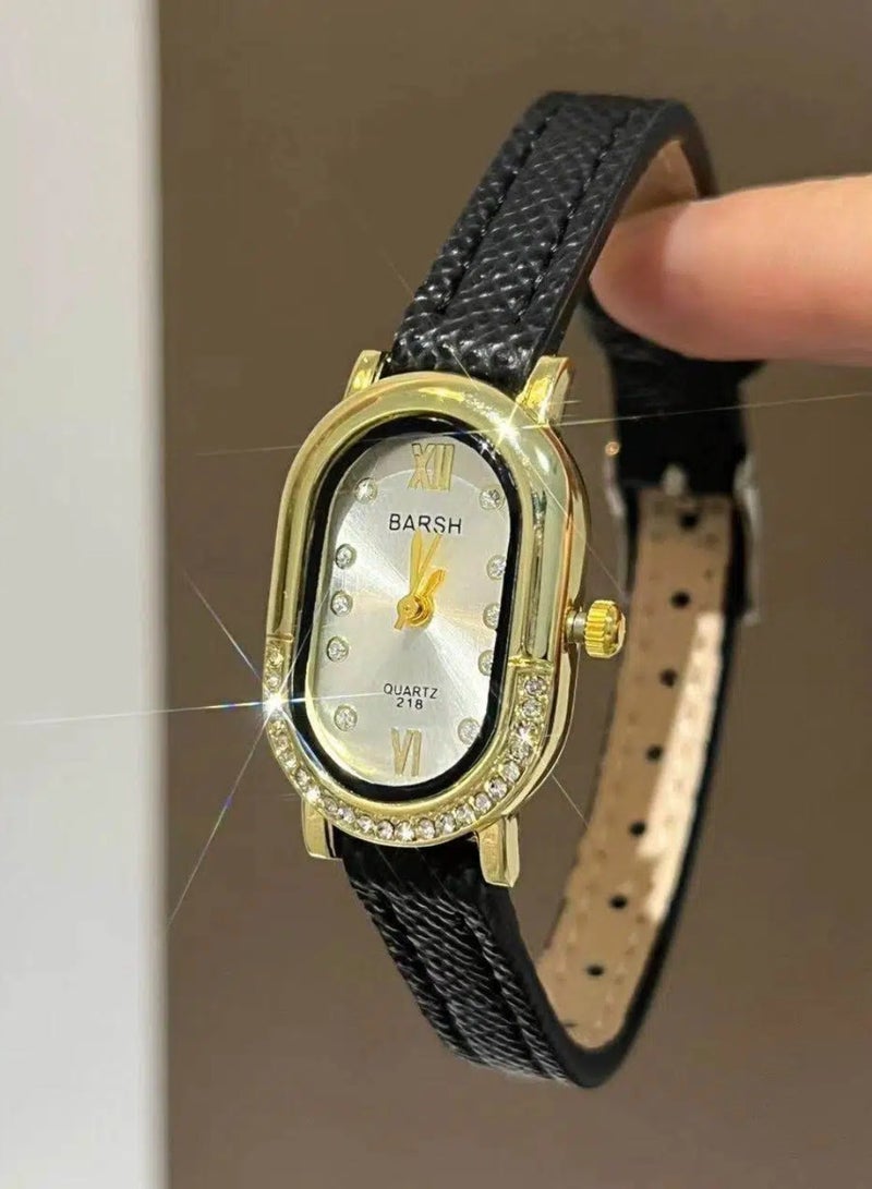 Barsh Women's Elegant Gold-Plated Watch with Diamond-Studded Bezel - Stylish Leather Strap Quartz Wristwatch for Ladies (Fashion Dress Watch) - Image 1